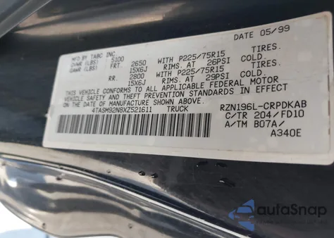 1999 Toyota Tacoma Prerunner z USA, uszkodzony, nr VIN 4TASM92N8XZ521611